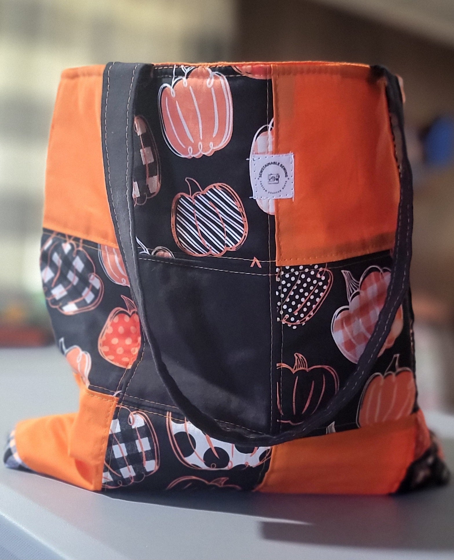 Patchwork Orange Pumpkin Tote