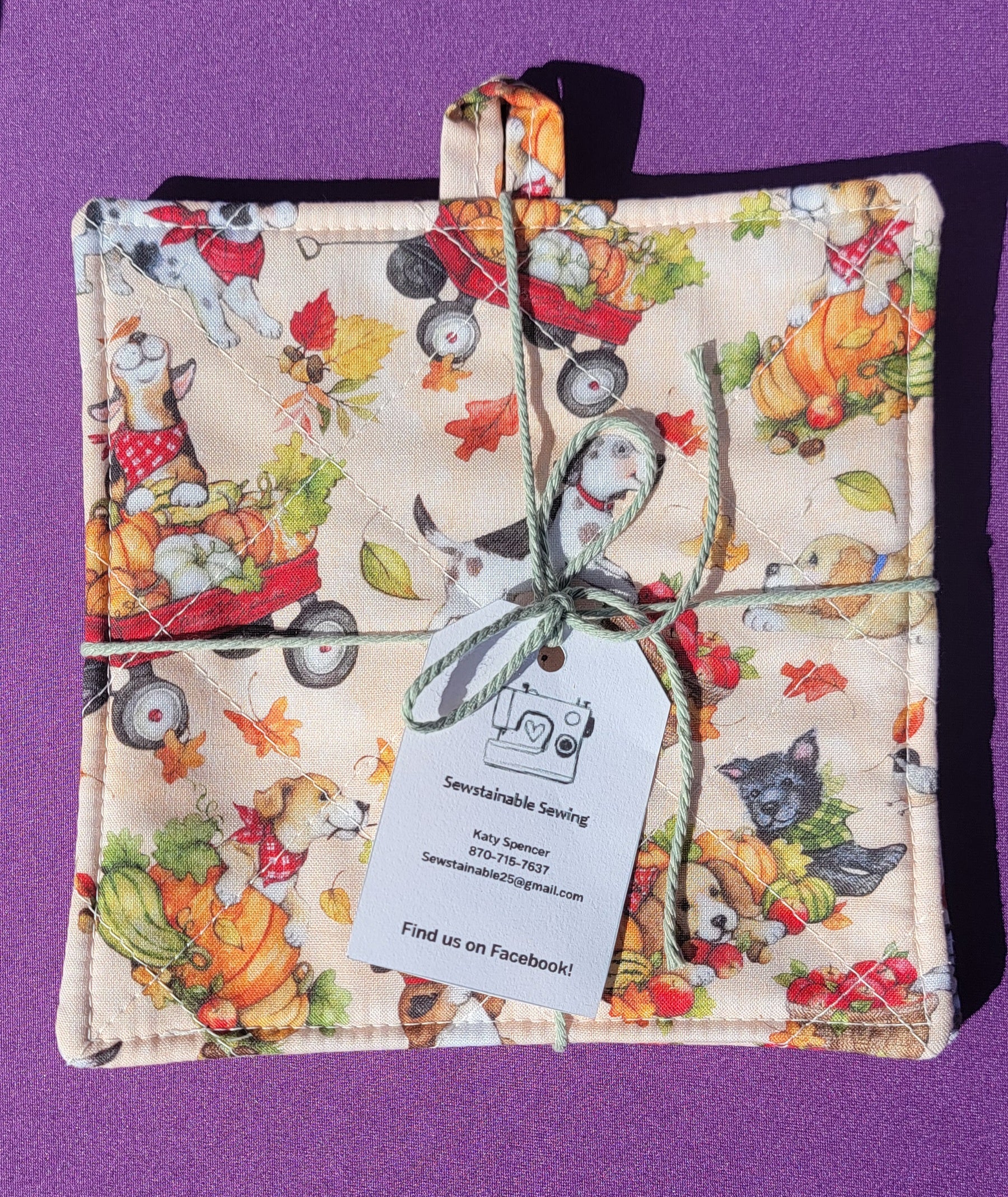 Quilted Fall Dog Pot Holders set of 2