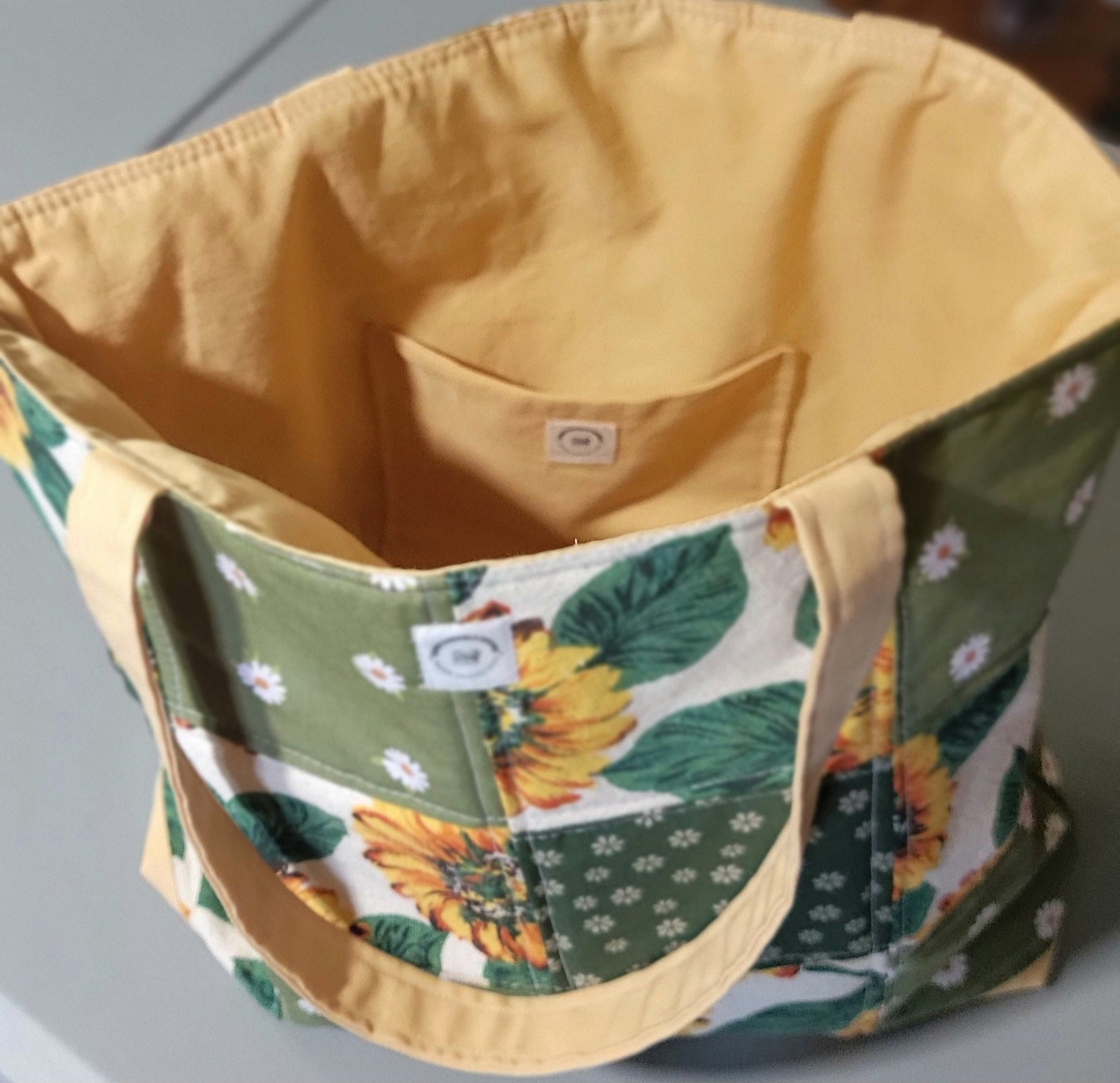 Sunflower patchwork tote bag