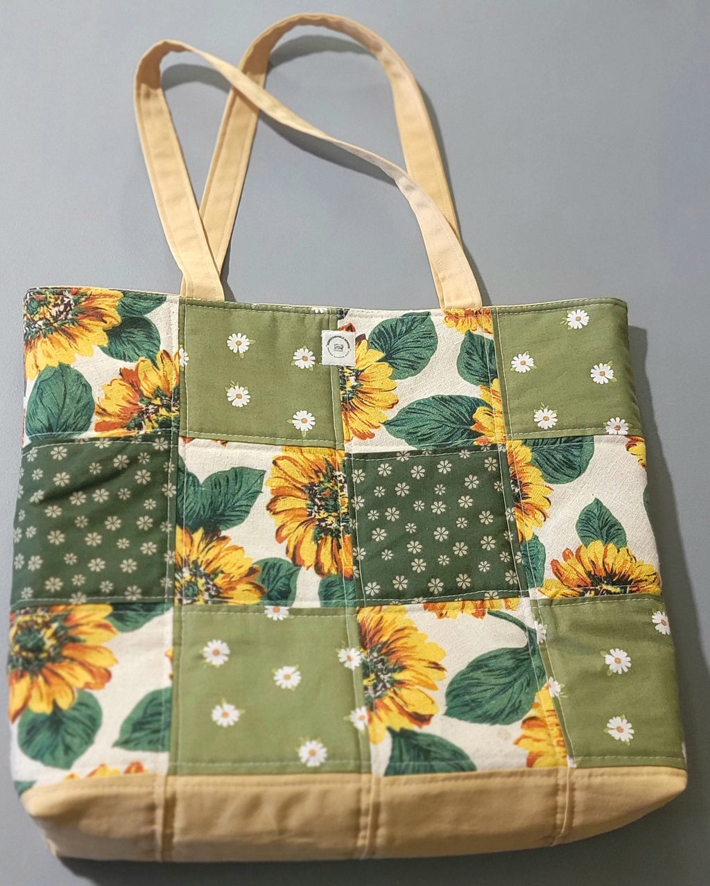 Sunflower patchwork tote bag